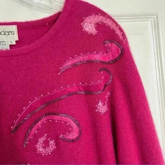 VINTAGE CEDARS Fuchsia Lambs Wool Blend Dolman Sleeve Crew neck Sweater | size L - Picture 7 of 11